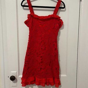 Lulus Deep In Love Red Ruffled Lace Dress, size small
